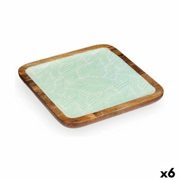 Centro De Mesa 25 X 25 Cm Hoja De Planta Blanco Marrón Verde Resina Madera De Mango (6 Unidades)