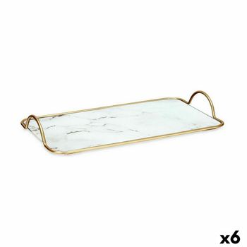 Bandeja Mármol Blanco Dorado Metal Vidrio 35 X 4,5 X 20 Cm (6 Unidades)