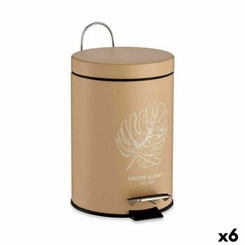 Papelera Con Pedal Tropical Bath Blanco Beige Acero Plástico 3 L (6 Unidades)