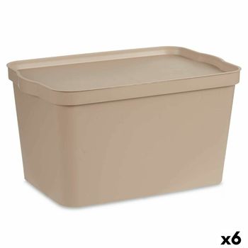 Caja De Almacenaje Con Tapa Beige Plástico 24 L 29,3 X 24,5 X 45 Cm (6 Unidades)