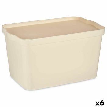 Caja De Almacenaje Con Tapa Crema Plástico 24 L 29,3 X 24,5 X 45 Cm (6 Unidades)