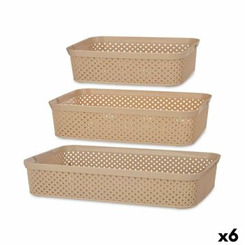 Set De Bandejas Organizadoras Rectangular Beige Plástico (6 Unidades)