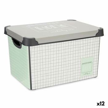 Caja De Almacenaje Con Tapa Home Cuadriculado Gris Plástico 17 L 28 X 22 X 37 Cm (12 Unidades)