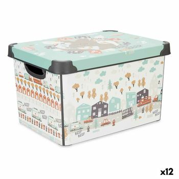 Caja De Almacenaje Con Tapa Infantil Carretera Plástico 17 L 27,5 X 22 X 36,5 Cm (12 Unidades)