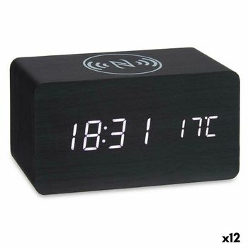 Reloj Despertador Con Cargador Inalámbrico Negro Pvc Madera Mdf 15 X 7,5 X 7 Cm (12 Unidades)