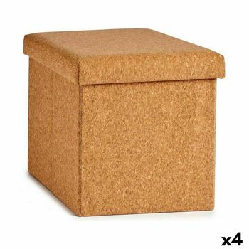 Caja Decorativa Plegable Marrón Corcho Madera Mdf 31 X 31 X 31 Cm (4 Unidades)