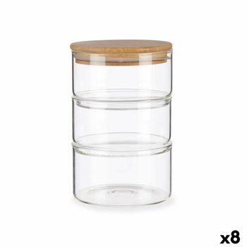 Set De Recipientes De Cocina Herméticos Apilables Transparente Bambú 1,2 L 11,2 X 17,5 X 11,2 Cm (8 Unidades)