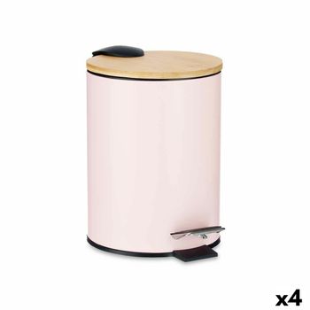 Papelera Rosa Metal Bambú 3 L (4 Unidades)