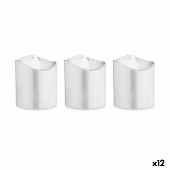 Set De Velas Led Plateado 3,7 X 3,7 X 5 Cm (12 Unidades)