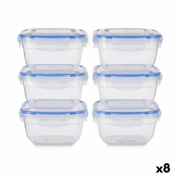 Set De Fiambreras Hermético Azul Transparente Plástico 900 Ml 14,5 X 8,5 X 14,5 Cm (8 Unidades)