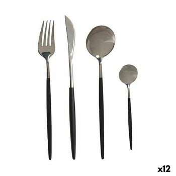 Set De Cubiertos Negro Plateado Acero Inoxidable (12 Unidades)