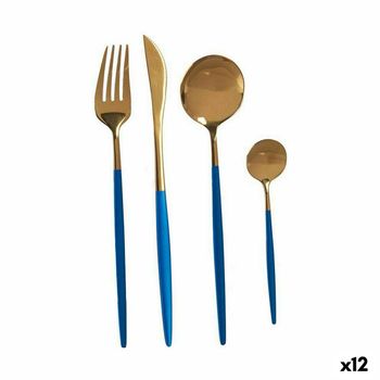 Set De Cubiertos Azul Dorado Acero Inoxidable (12 Unidades)