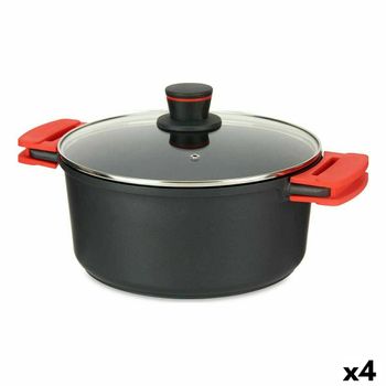 Cacerola Con Tapa De Cristal Ø 28 Cm Negro Aluminio (4 Unidades)