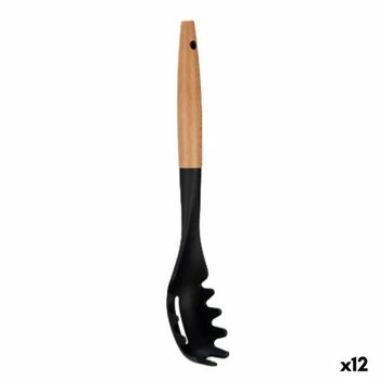 Cuchara Para Servir Pasta Negro Natural Madera 6 X 33,5 X 6 Cm (12 Unidades)