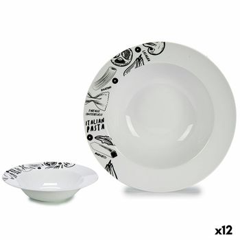 Plato Para Pasta Blanco Negro Porcelana 30 X 7,5 X 30 Cm (12 Unidades)