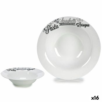 Plato Para Pasta Blanco Negro Porcelana 23 X 2 X 23 Cm (16 Unidades)