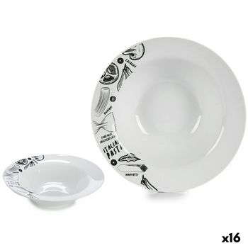 Plato Para Pasta Blanco Negro 23 X 6,5 X 23 Cm Porcelana (16 Unidades)