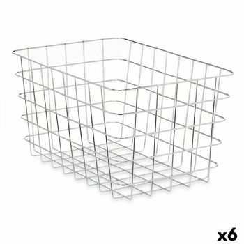 Cesta Multiusos Rectangular Plateado Metal 38 X 21 X 26 Cm (6 Unidades)