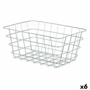 Cesta Multiusos Rectangular Plateado Metal 31 X 14 X 21 Cm (6 Unidades)