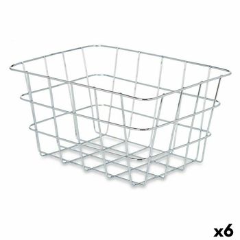 Cesta Multiusos Rectangular Plateado Metal 24 X 12,5 X 18,5 Cm (6 Unidades)