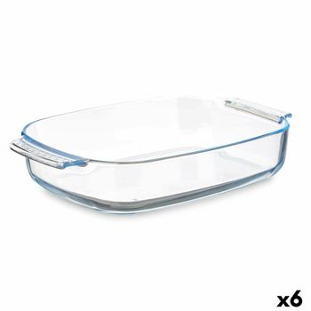 Fuente De Cocina Con Asas Transparente Vidrio De Borosilicato 3,8 L 38 X 6,5 X 25,4 Cm (6 Unidades)