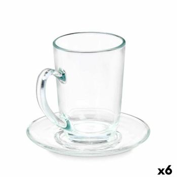 Taza Con Plato Transparente Vidrio 200 Ml (6 Unidades)