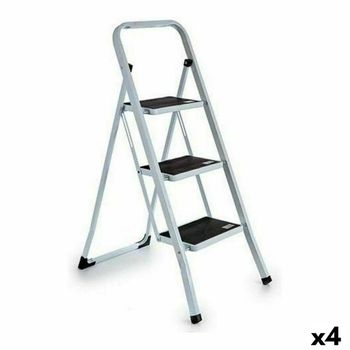 HOMCOM Escalera Plegable de 3 Peldaños Escalera de Tijera con Apoyabrazos y  Portaherramientas 51x66x131 cm Blanco y Negro