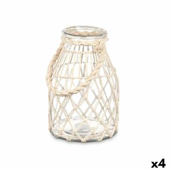 Portavelas Bote Blanco Transparente Vidrio Cuerda 17 X 25 Cm (4 Unidades)