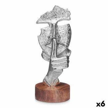 Figura Decorativa Cara Plateado Madera Metal 12 X 29 X 11 Cm