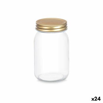 Tarro Transparente Dorado Metal Vidrio 500 Ml 8 X 13 X 8 Cm (24 Unidades)