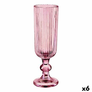 Copa De Champán Rayas Rosa Vidrio 160 Ml (6 Unidades)