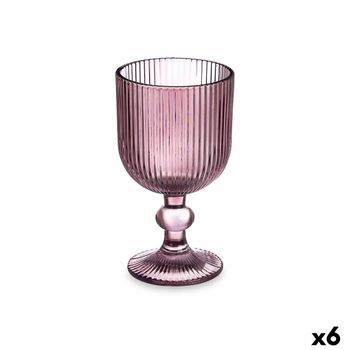 Copa De Vino Rayas Rosa Vidrio 260 Ml (6 Unidades)