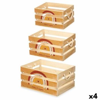 Juego De Cajas Decorativas Arcoíris 3 Piezas Marrón Madera (4 Unidades)