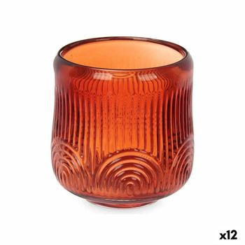 Portavelas Rayas Naranja Cristal 9 X 9,5 X 9 Cm (12 Unidades)