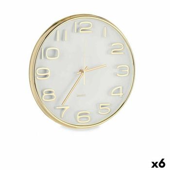 Reloj De Pared Cuadrado Redondo Dorado Vidrio Plástico 33 X 33 X 5,5 Cm (6 Unidades)