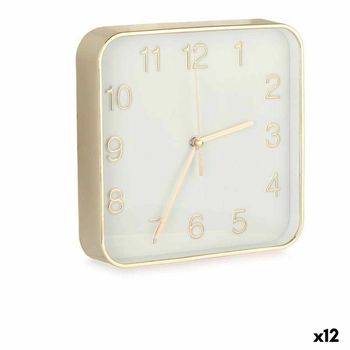 Reloj De Pared Cuadrado Dorado Vidrio Plástico 19 X 19 X 3,5 Cm (12 Unidades)