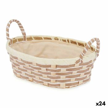 Cesta Multiusos Con Asas Ovalada Trenzada Natural Metal Tela 30 X 14 X 21 Cm (24 Unidades)