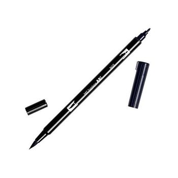 Tombow Abt Dual Brush Rotulador Permanente Acuarelable Doble Punta Fibra Mas Pincel Negro -6u-