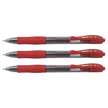 Pilot– Lote De 3boligrafo S Roller De Tinta De Gel G-2 Punta Ancha 1 Mm, Color Rojo