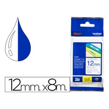 Cinta Brother Tze-233 Blanco-azul 12mm Longitud 8 Mt