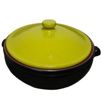 Cazuela Baja Biosa De Cerámica Artesanal 25cm Con Tapa Verde Para Cocinas De Vitro, Gas Y El Horno