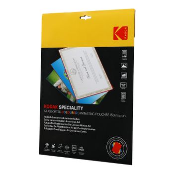 Kodak Color Laminating Pouches Kd-lma4clr-pk12c - Color Laminating Pouches, 3 Colores: Rojo, Amarillo Y Azul, 150 Micras, Paquete De 12