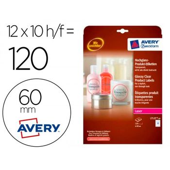 Etiqueta Adhesiva Avery Brillante Invisible Redonda Removible Para Impresora Laser 60 Mm Caja De 120