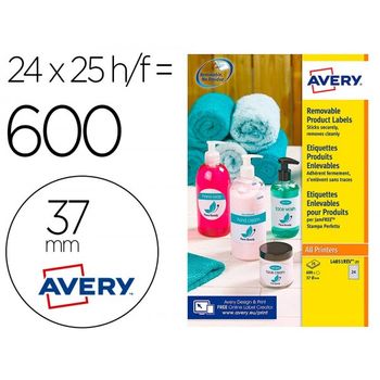 Etiqueta Adhesiva Avery Blanca Redonda Removible Para Impresora Laser Inyeccion Tinta Fotocopiadora 37 Mm