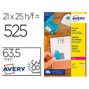 Etiqueta Adhesiva Avery Permanente Para Impresora Laser Blanca 63,5x38,1 Mm Caja De 525 Unidades