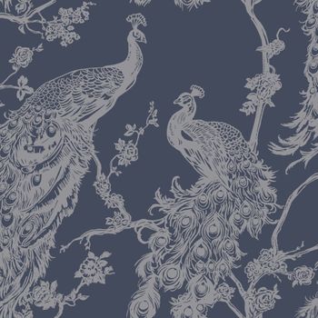 Papel Pintado Pavo Real Azul Marino Y Plateado Dutch Wallcoverings