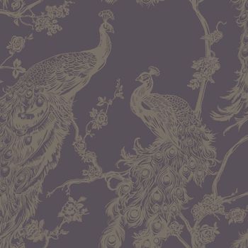 Papel Pintado Pavo Real Morado Y Plateado Dutch Wallcoverings