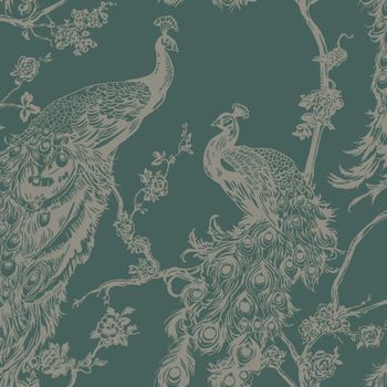 Papel Pintado Pavo Real Verde Y Plateado Dutch Wallcoverings