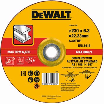Dewalt Dt43919-qz - Disco De Desbaste Concavo Para Metal Con Grano Profesional De Óxido De Alumínio 230 X 6.3 X 22.23mm