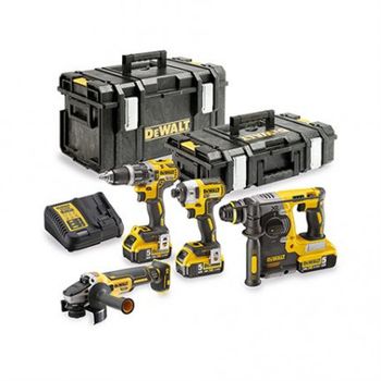 Taladro Percutor Batería + Atornillador Impacto + Amoladora + Martillo + 3 Baterías Li-ion 5,0ah Dewalt